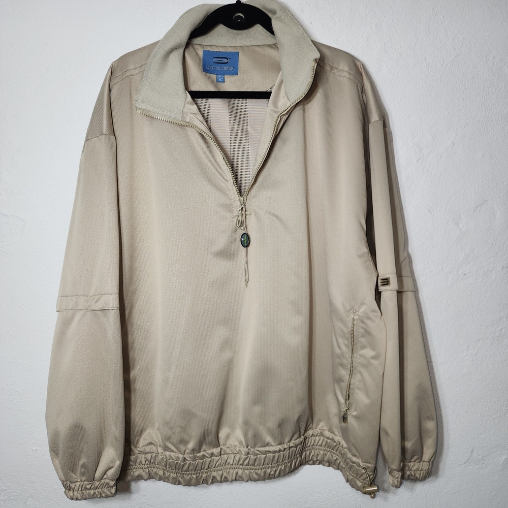 Dockers Tour Golf Windbreaker Jacket XL Tan Quarter Zip Pullover sport Men